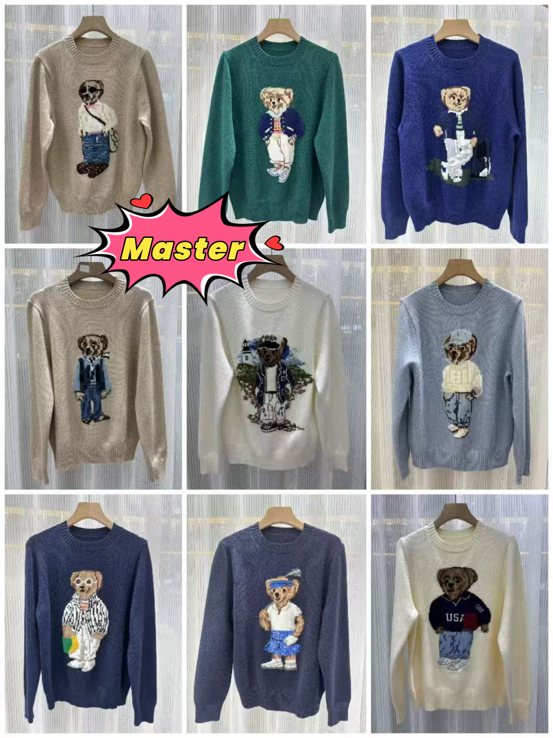 Designer brand, hot-selling knitted long-sleeved sweater with cartoon pattern and embroidered wool round neck.