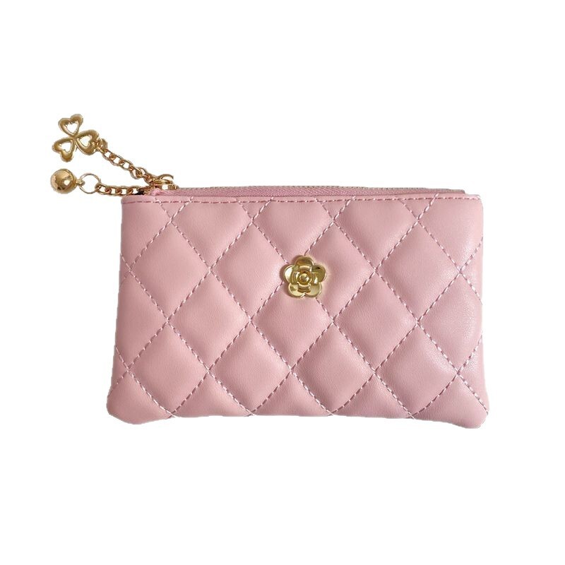 Luxury Brand Designer Bag Camellia Diamond Small Style Women's Student Portable Card Holder Keychain Earphone Storage Bag Compact Coin Purse