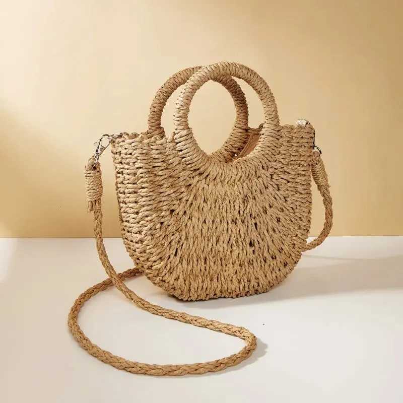 Handwoven Straw Rattan HalfMoon Beach Handbag Large Capacity Women Summer Hollow Out Crossbody Shoulder Bag Z251018