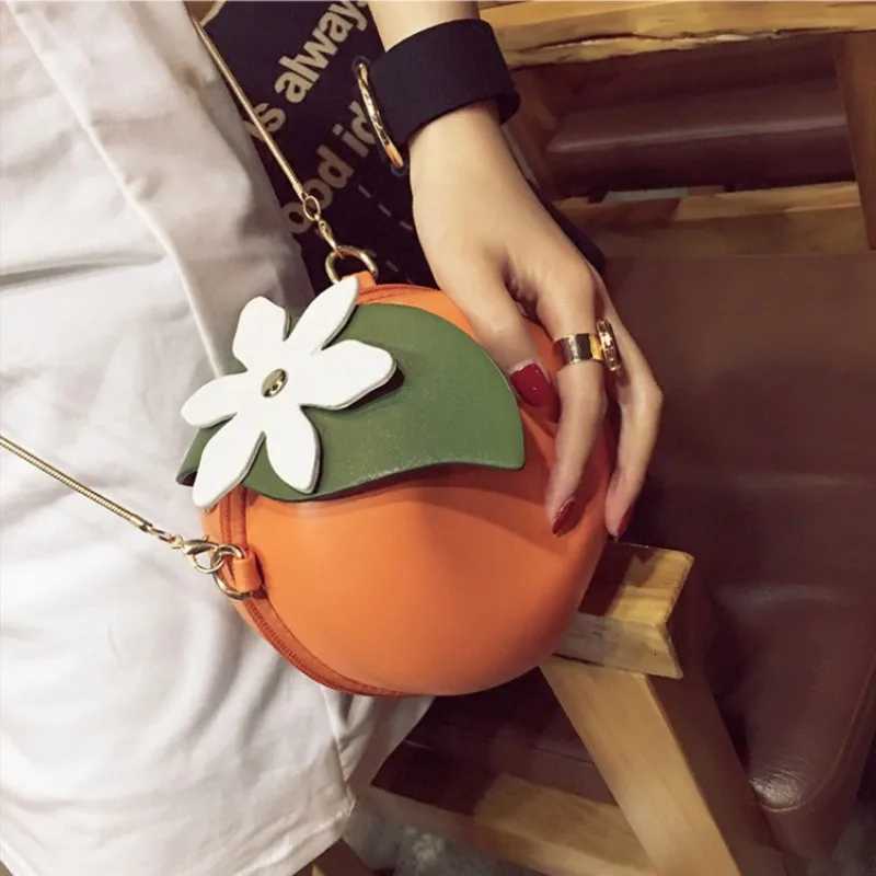 Womens Creative Cute Versatile Shoulder Crossbody Bag Chain Orange Round Bag Z251018