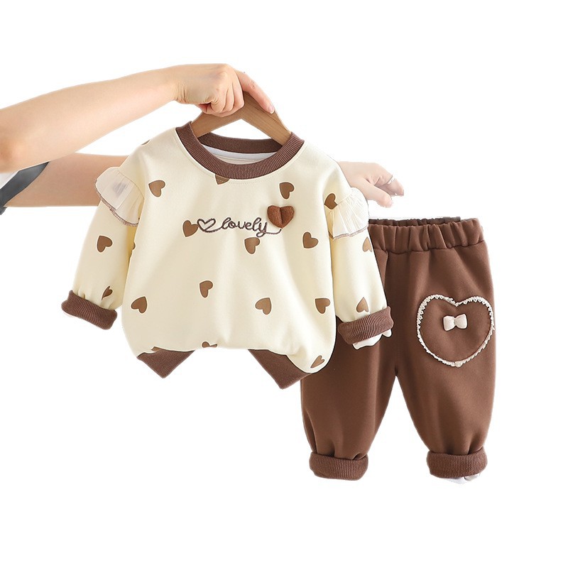 Girls' Set 2025 Autumn New Style Western Girls' Spring and Autumn Fashion Children's Autumn Clothing Baby Love Two Piece Set free shipp