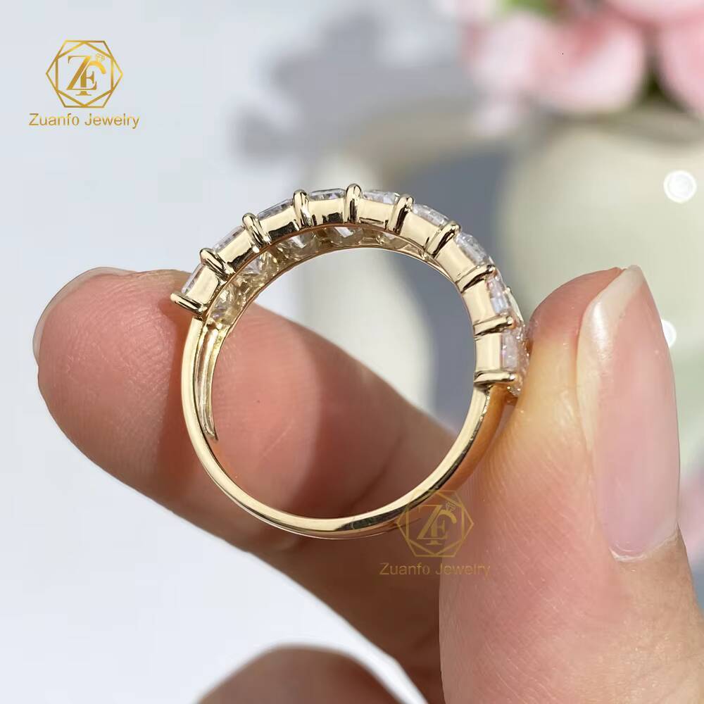 Moissnaite Diamond Ring 14K 18K Solid Gold Half Band 3x5mm Emerald Cut Moissanite Band Ring