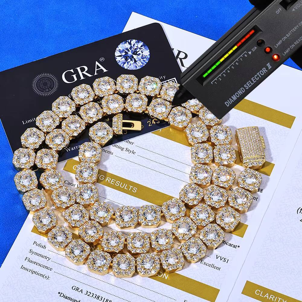 NUOYA 1012mm VVS Moissanite Tennis Necklace 925 Silver Durable Luxury Hip Hop Chain for Men Women Gift Fine Jewelry