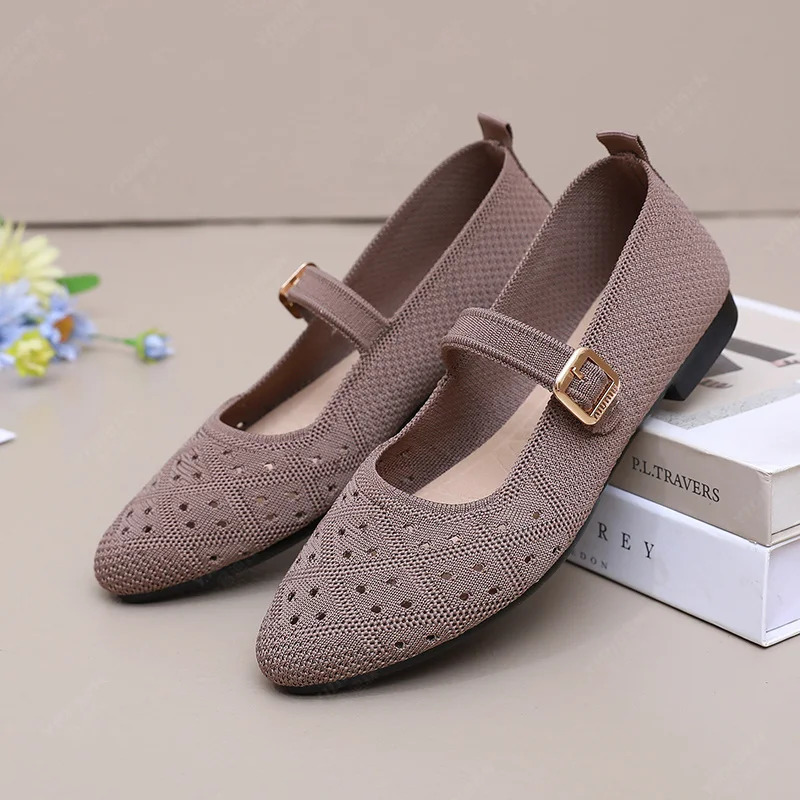 Women Pointed Toe Flat Shoes Solid Color Knitted Slip on Shoes Casual Breathable Ballet Flats Women Flat Shoes Loafers Women 251017