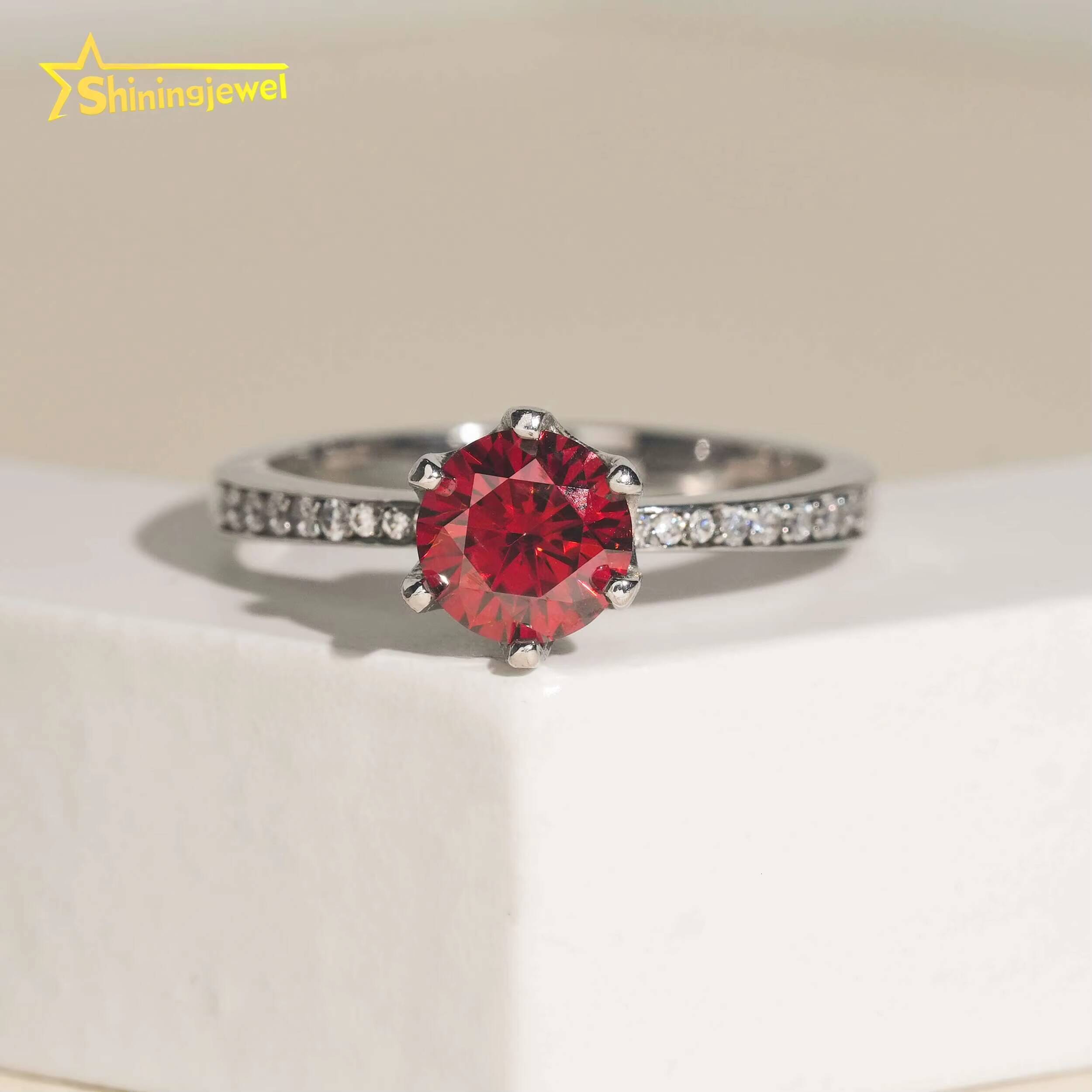 Pass Diamond Tester Wedding Ring Iced Out Hip Hop Jewelry Red Diamond VVS Moissanite 925 Silver Engagement Ring for Women