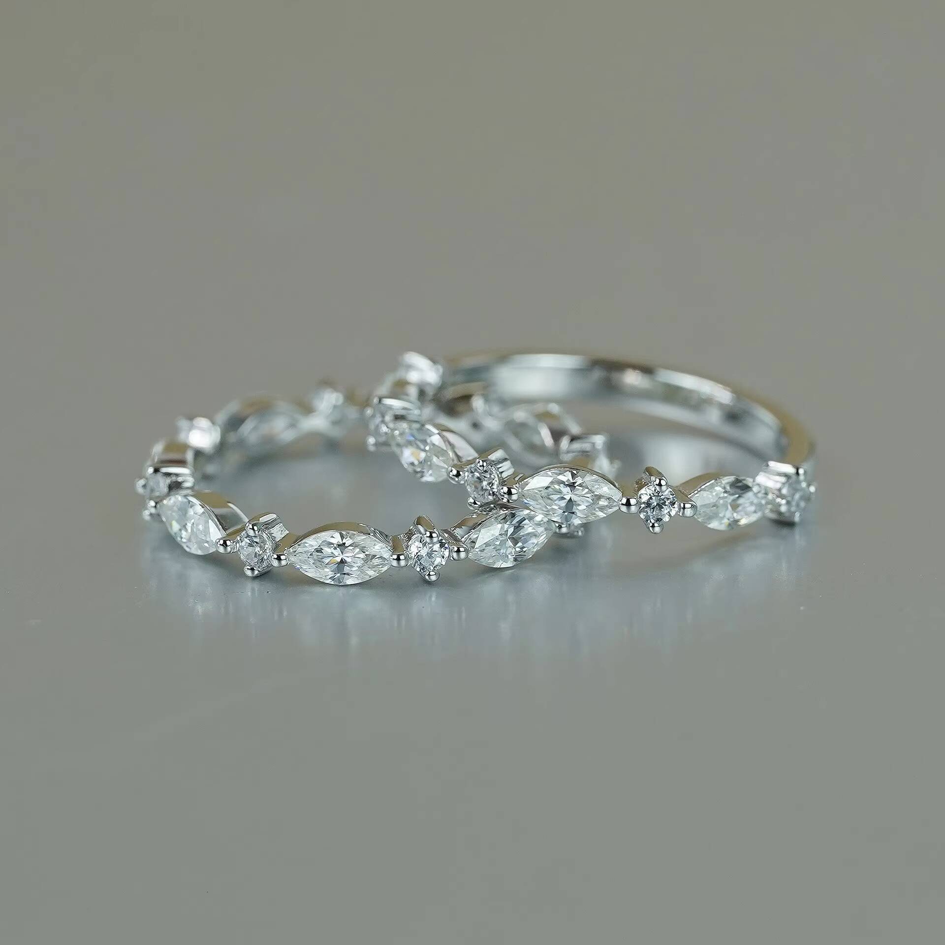 Fashion Jewelry Moissanite Diamond Marquise Round Shape Eternity Band S925 Sterling Silver Wedding Ring for Women