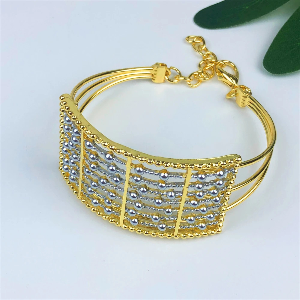 Geometric Two Tones Collar 4Pcs Jewelry Set for Women Chunky Necklace Drop Earrings Bracelet Ring Bridal Wedding Party Gifts 251016