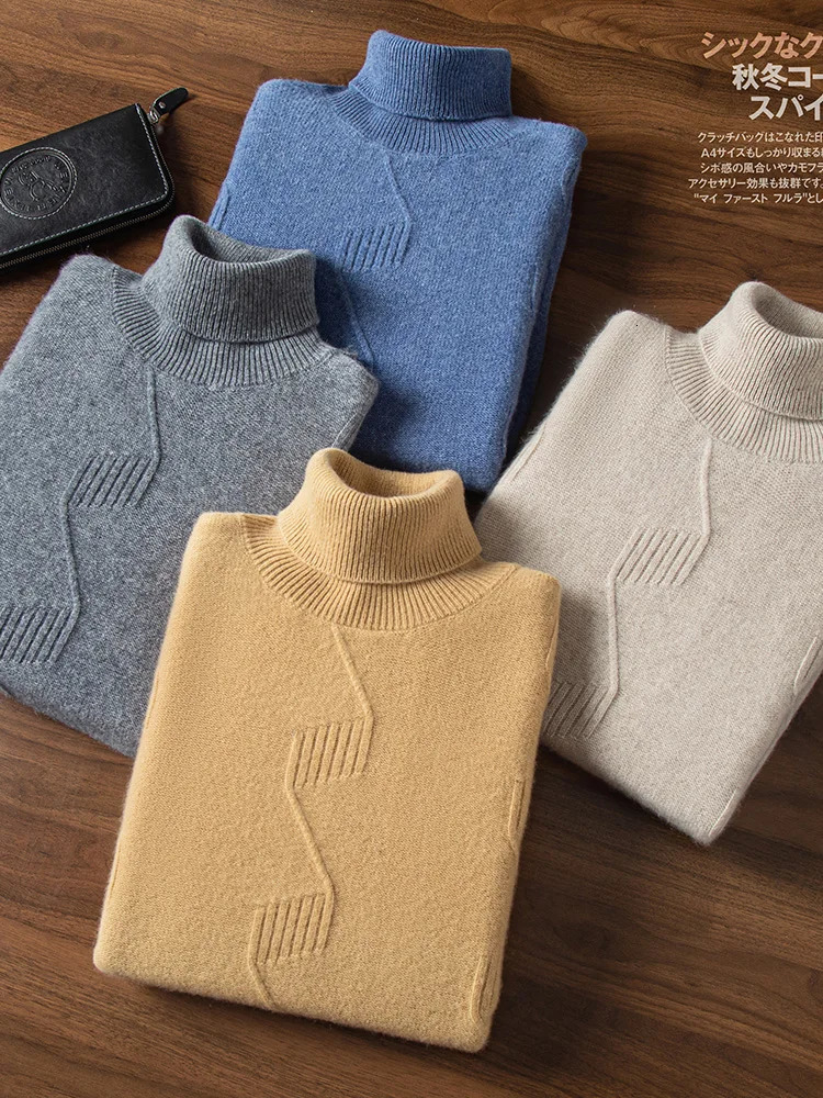 autumn and winter mens cashmere sweater solid color pullover high lapel loose versatile base 251015