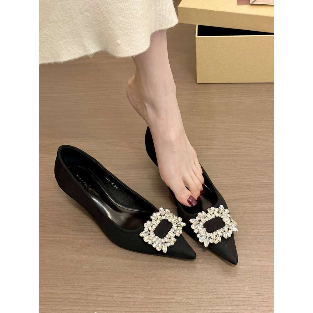 Titing Elegant Purple Pointed Toe Designer Shoe Rhinestone Square Buckle Stiletto Women Spring 2025 Commuting Shallow Mouth High Heels