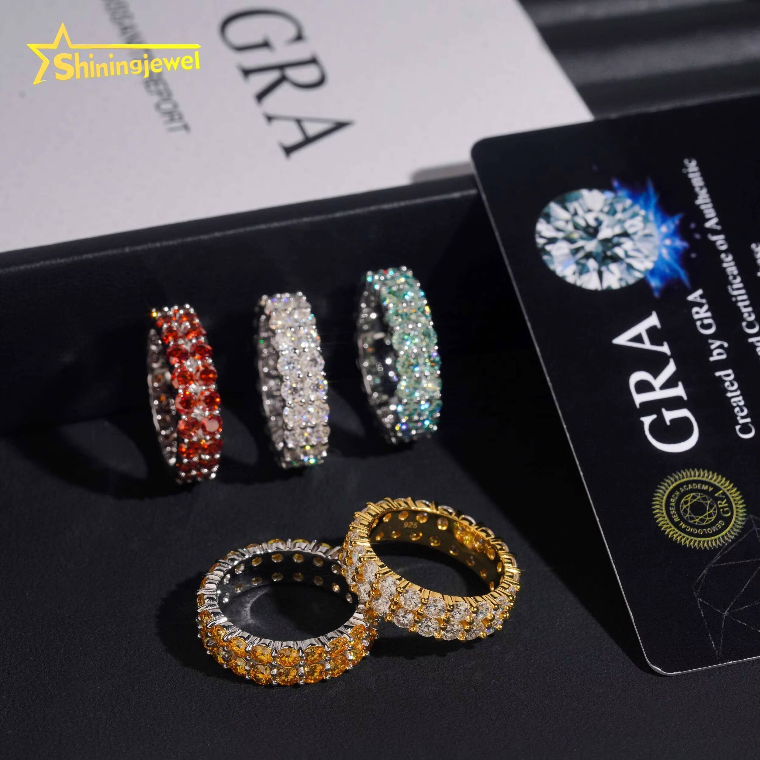Luxury Jewelry Real Moissanite Diamond GRA Certificate Engagement Ring Women Men 2 Rows S925 Silver Tennis Moissanite Ring
