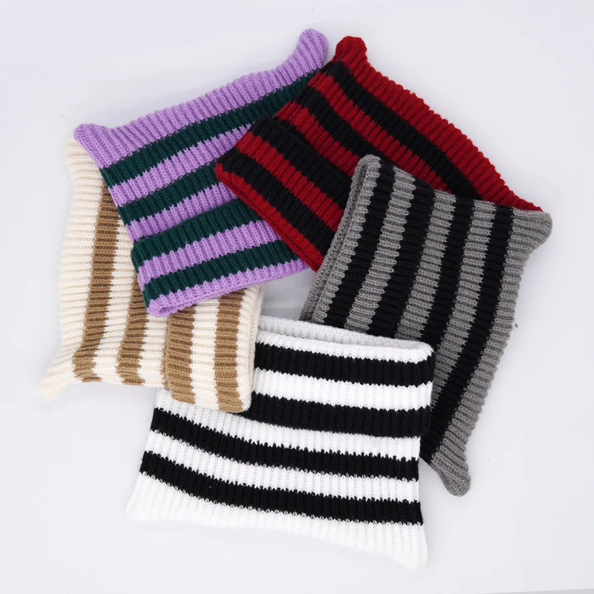 Women Cat Ears Hats Soft Slouchy Striped Knitted Hat Trendy Winter Warm Crochet Braided Knitted Beanie Hats Unisex Gentleman Cap 251014