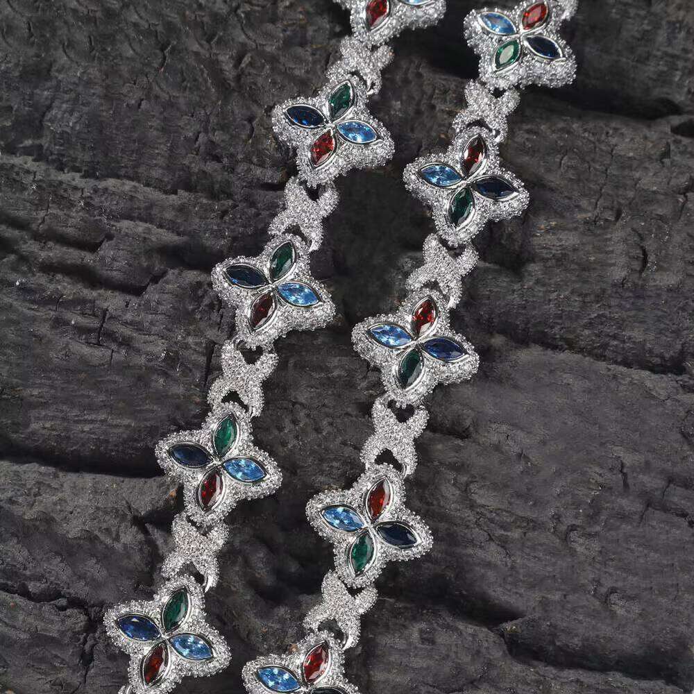 Pink Blue Green VVS Moissanite Cluster Hexagonal Tennis Necklace Zircon Infinite Charm Women's Jewelry Chain