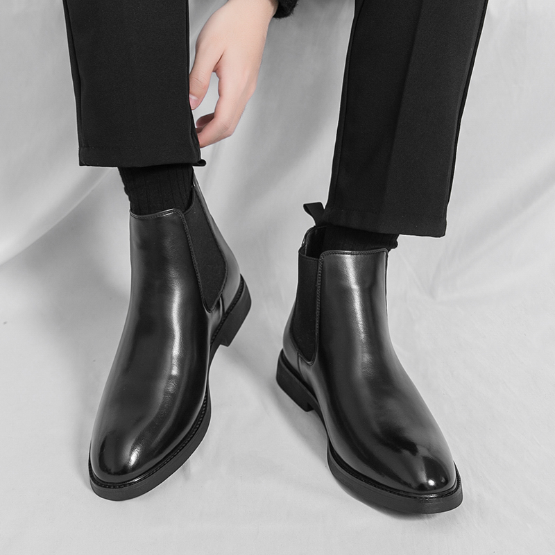 95792- Men's Street Chelsea Boots Small Square Head Men's Shoes Versatile Fashion Men's Short Boots Ankle Boots