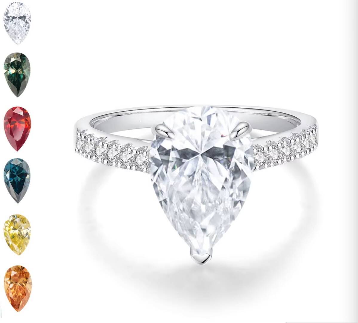 Wholesale Moissanite Pear Shaped Eternity Ring Jewelry Promise 925 Sterling Silver Engagement Wedding Moissanite Ring for Women