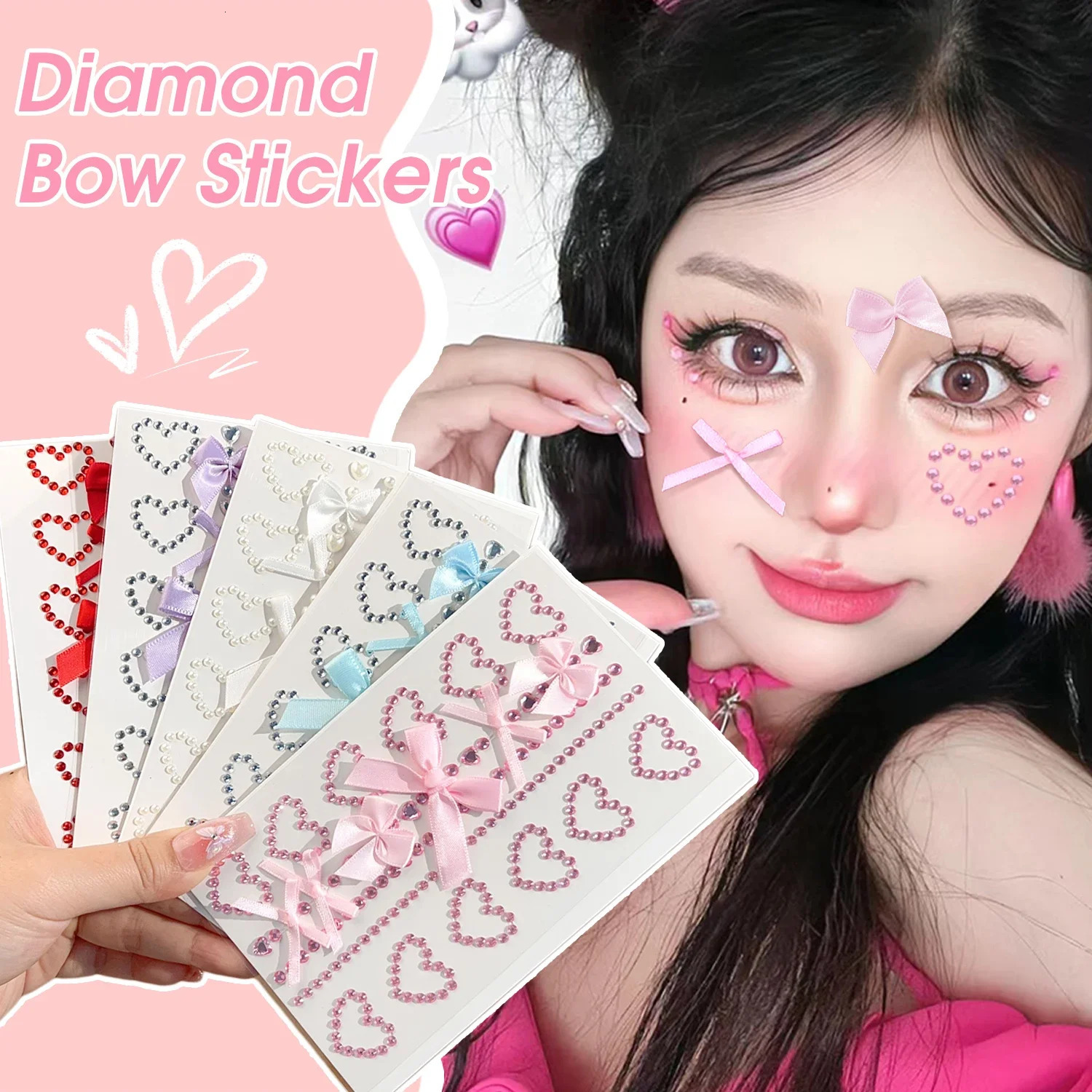 Fashion Face Stickers Rhinestone Ribbon Bow DIY Eyes Face Makeup Sticker Easy To Wear Bows Temporary Tattoo Stickers Makeup Tool 251015