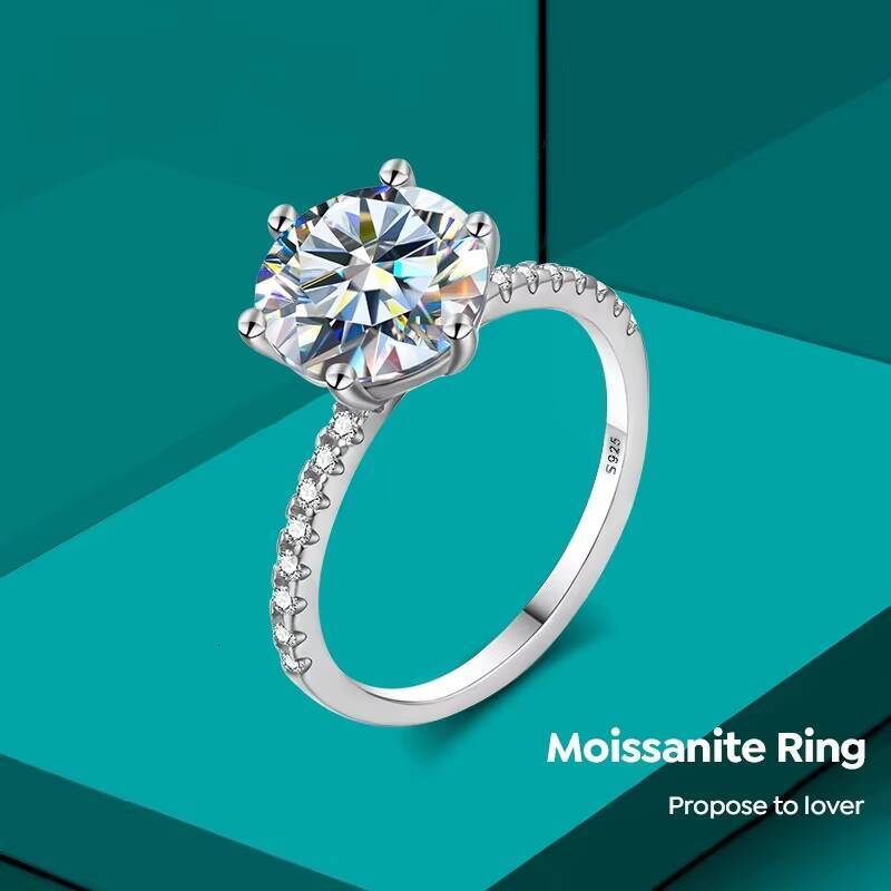 Luxury 925 Sterling Silver Wedding Rings Women Trendy 3CT VVS Clarity Pass Diamond Tester Halo Shape Moissanite Ring