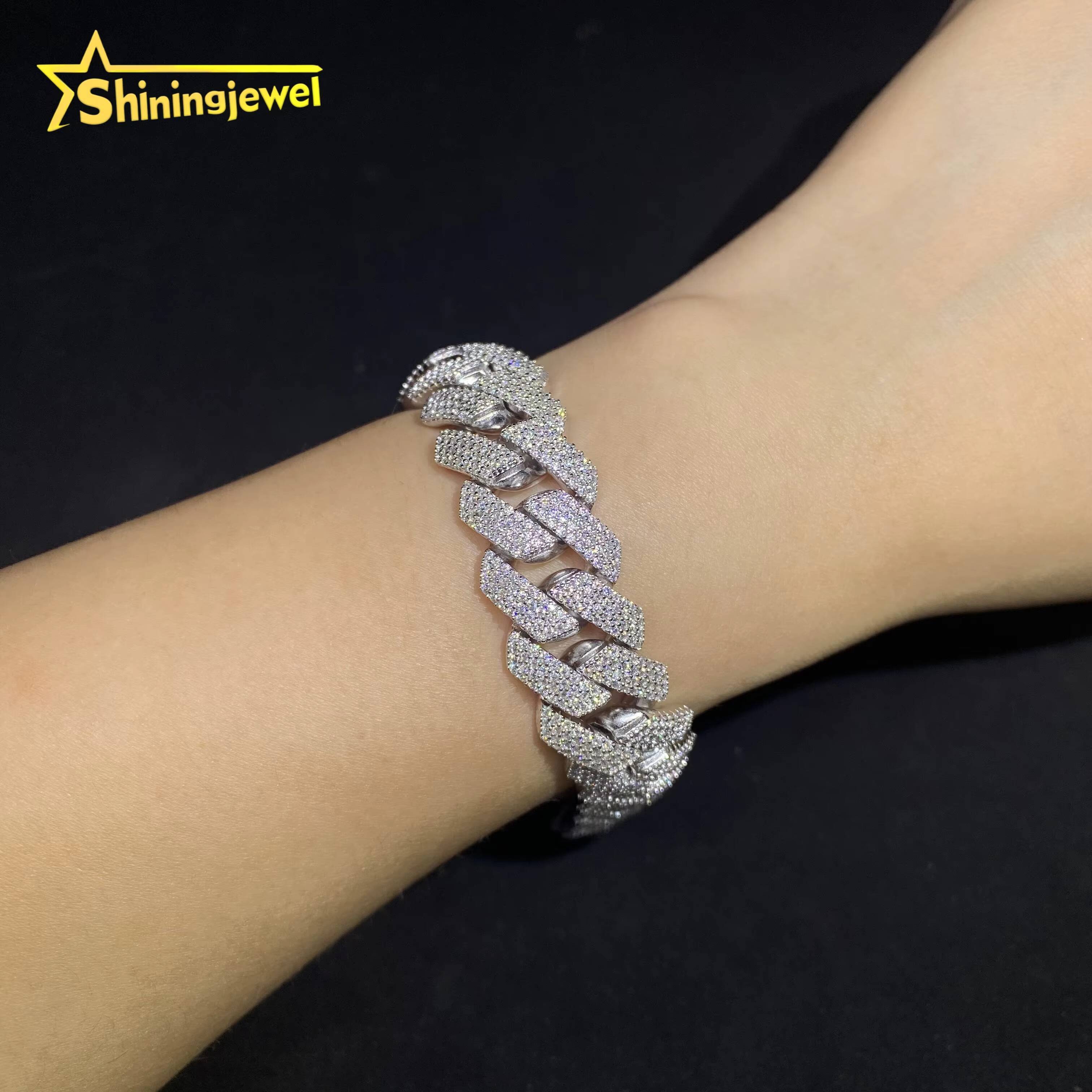 15mm 4Row Pass Diamond Tester Iced Out Fine Hip Hop Jewelry Necklace 925 Silver VVS D Moissanite Thick Cuban Link Chain Bracelet