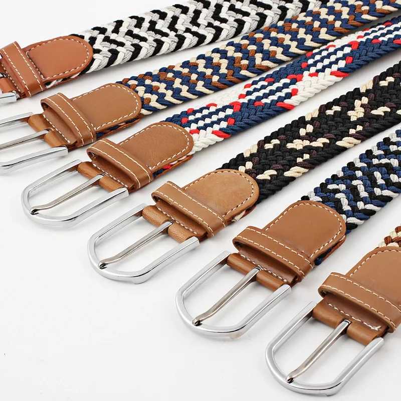 107120130cm UNISEX Casual Knitted Pin Buckle Women Belt Woven Canvas Elastic Expandable Braided Stretch Jeans Belts for Men W251018
