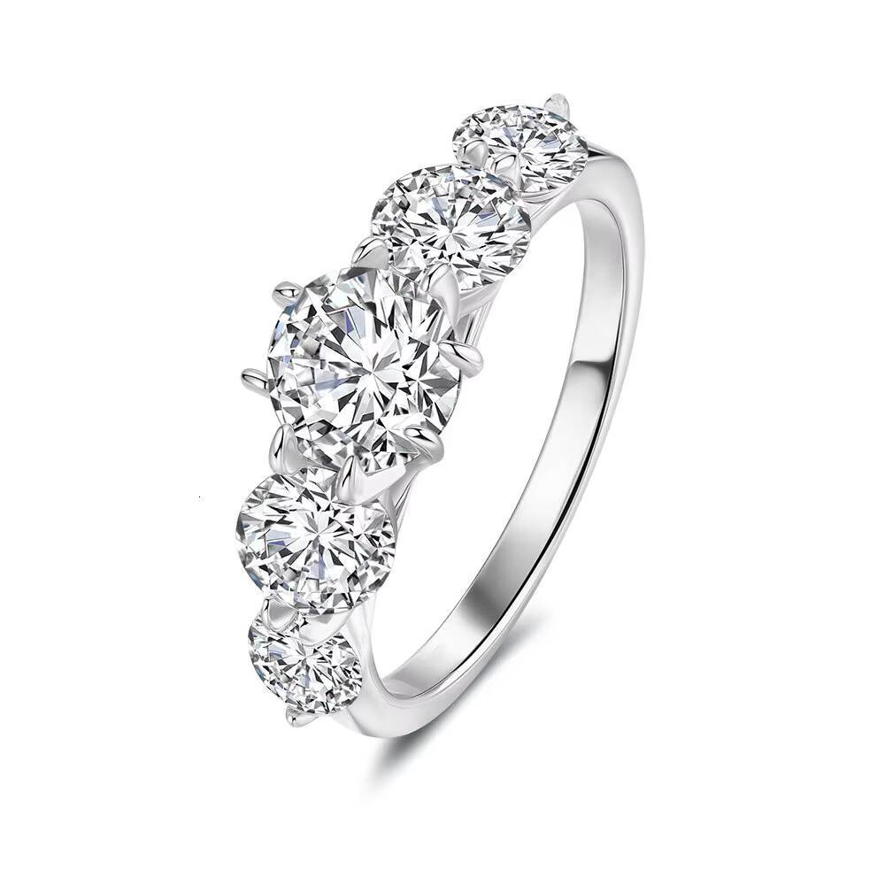 5 Stone Moissanite D VVS Lab Created Women Jewelry 18K White Gold Plated 925 Sterling Silver Wedding Band Ring for Women