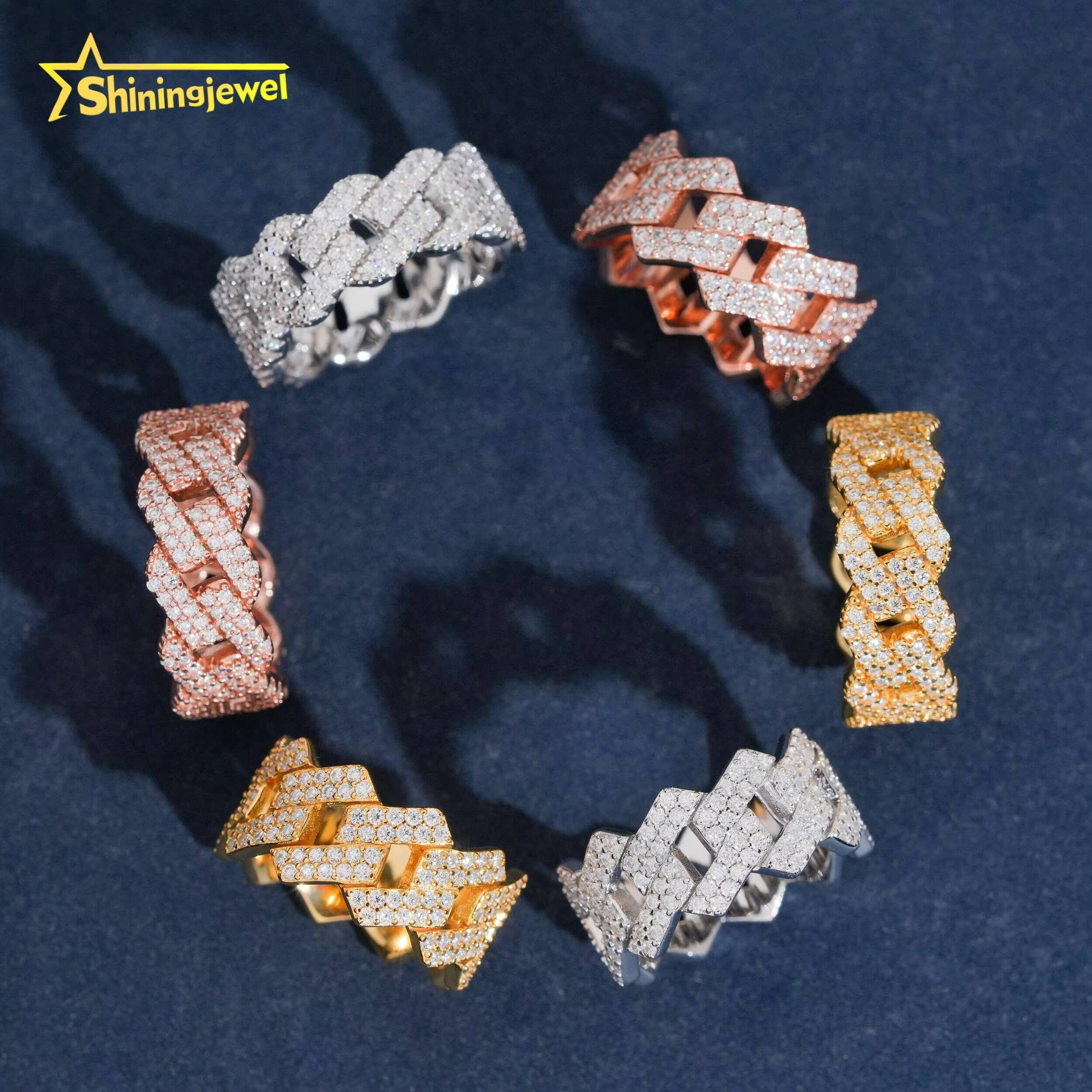 GRA Certificate Iced Out Hip Hop Style Men Ring 925 Sterling Silver VVS Moissanite Jewelry Custom 2Rows Diamond Cuban Rings