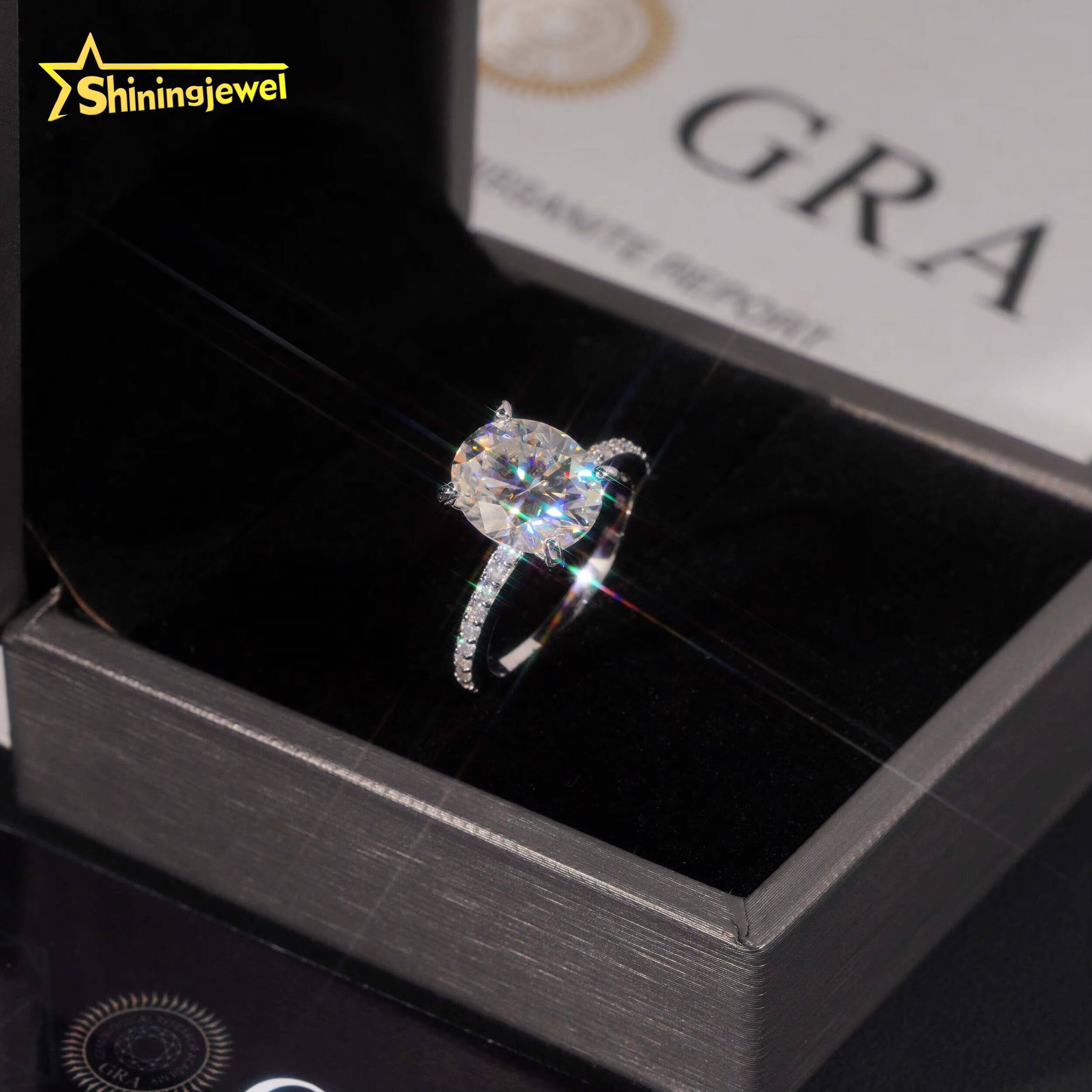 Fast Shipping Wedding Ring Gold Plated Oval Cut Moissanite VVS Pass Diamond Test 925 Sliver Engagement Rings for Women