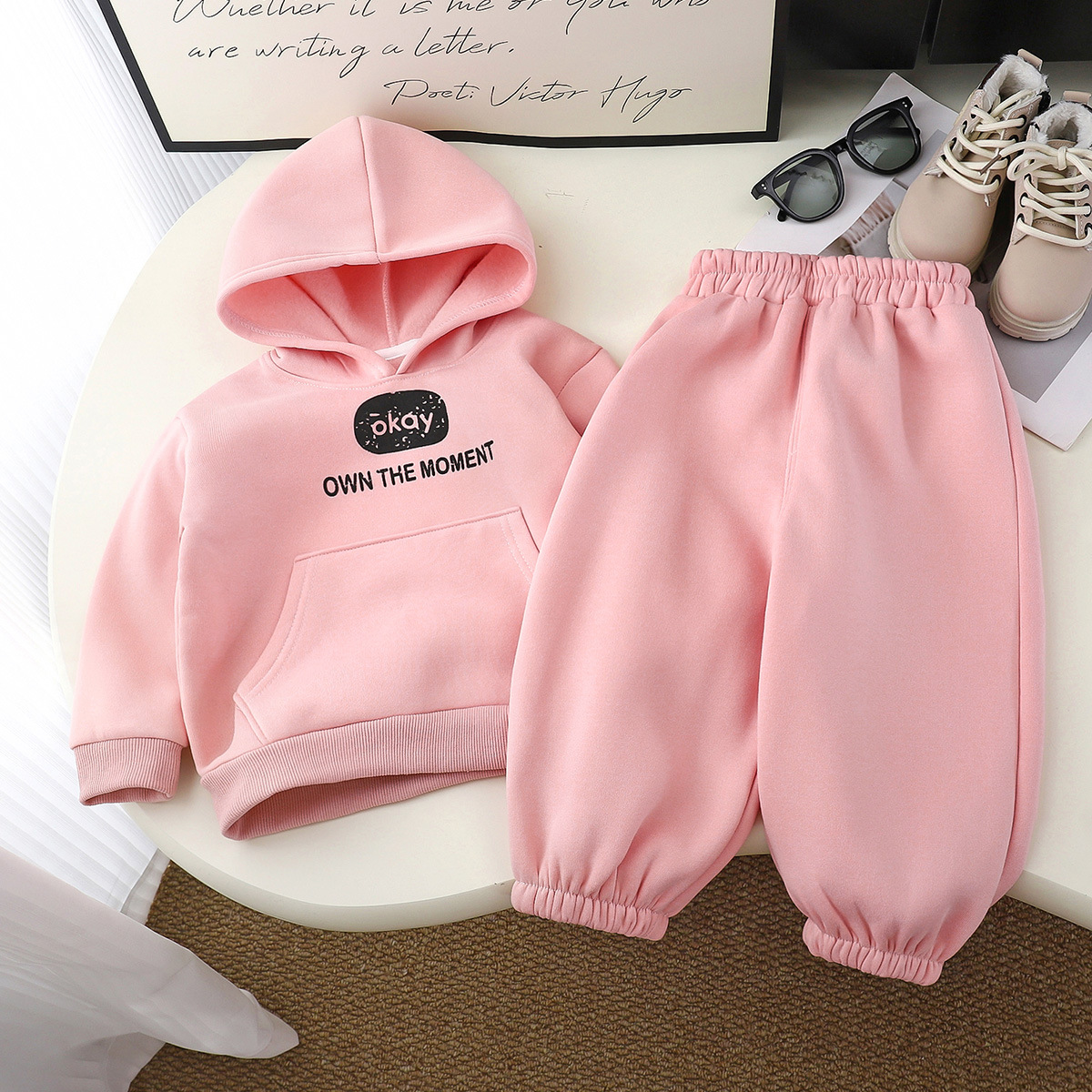 Warm 2025 New Kids Fleece-Lined Tracksuit Set, Boys Girls Winter Hooded Sweatshirt & Joggers, Thickened Warm Sportswear