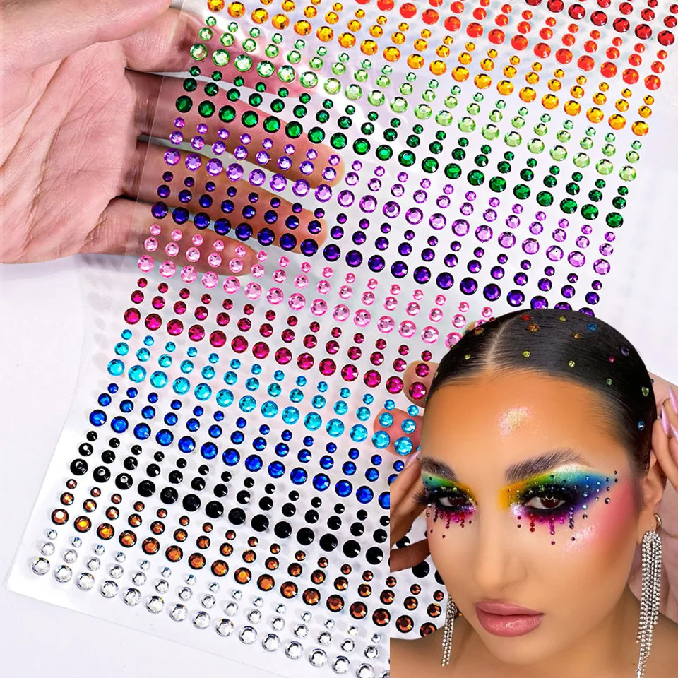 162216900pcs EyeFaceBody Diamond Tattoos Stickers 3456mm Colored Glitter Rhinestone Tattoo for Party Makeup Gem Accessory 251015