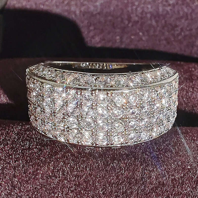 Size 8-12 Rulalei Brand Tycoon Wedding Rings Sparkling Jewelry Sterling Sier Pave White Moissanite Dia Party Eternity Engagement Ring For Men Gift