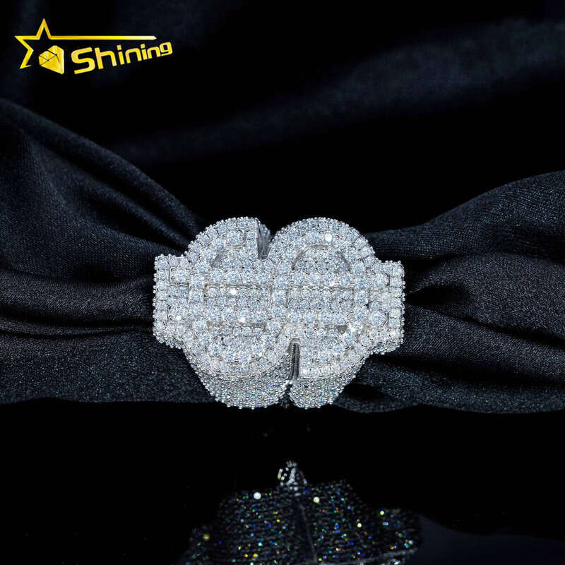 Pass Tester Silver White Gold Plated VVS Hip Hop Iced Out Jewelry Silicon Stone Men Ring