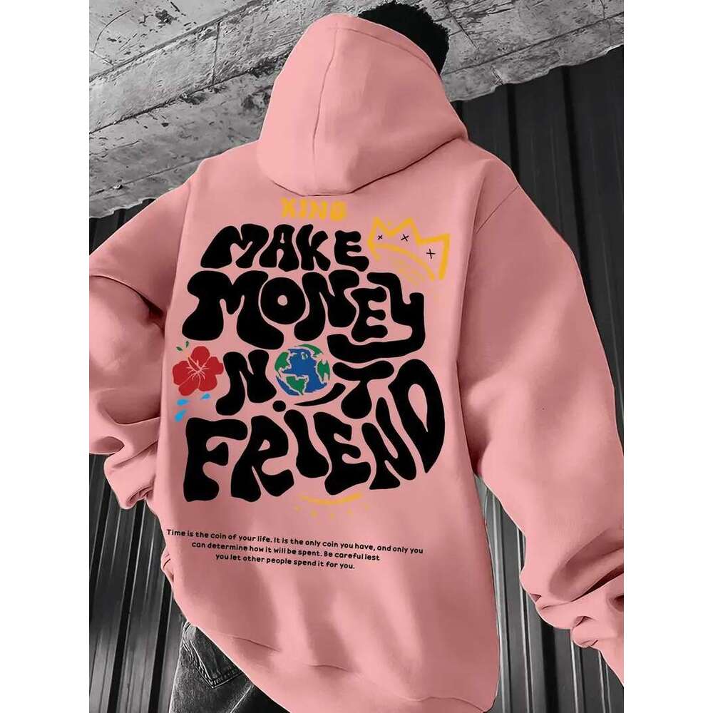 Fashionable Element Print Hoodies, Casual Pullover Sweatshirt With Long Sleeves, Slightly Stretchy Knit Polyester Fabric
