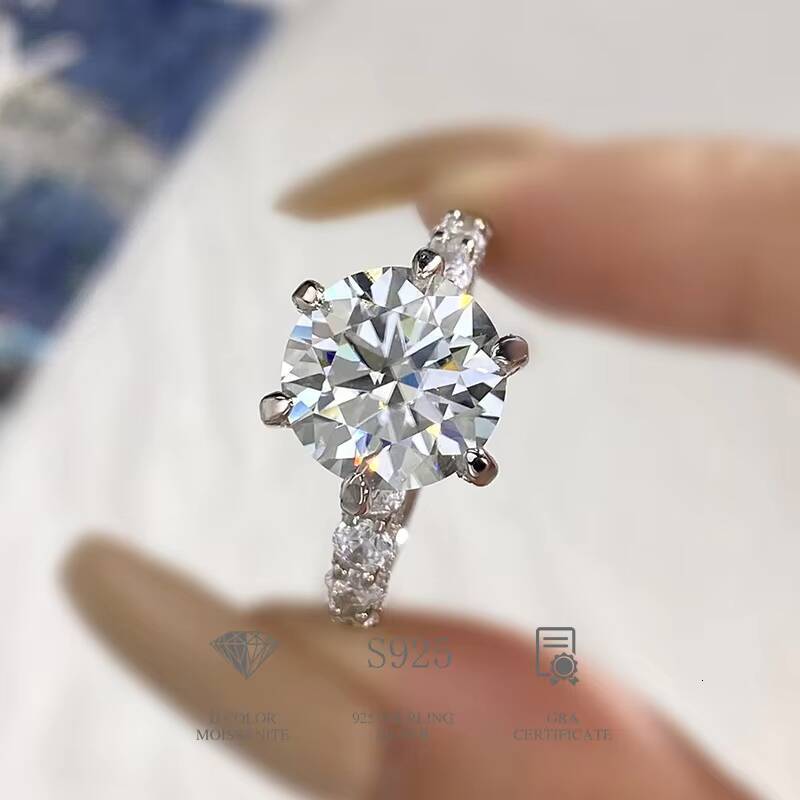 Gra Certified Real 5CT Big Moissanite Diamond Engagement Ring for Women 925 Sterling Silver with Rhodium Plated Fine Jewelry