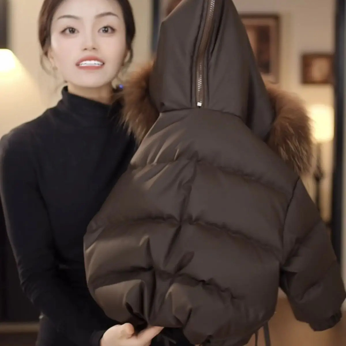 10CM Childrens Down Jacket Autumn and Winter Korean Edition Boys and Girls Fur Collar PU Leather Thick Warm Coat 251017