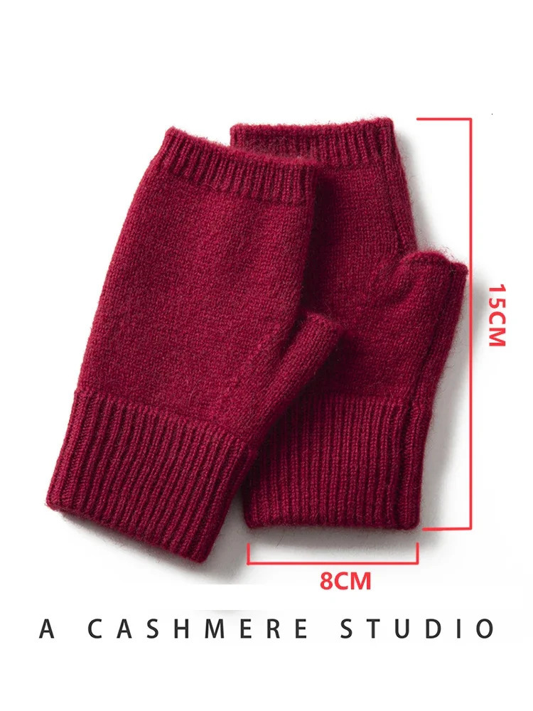 2024 Winter Women 100 Cashmere Mitts 15cm Knitted Fingerless Gloves Y2k Thermal Gloves Semi Finger Lengthen Mittens Arm Warmers 251015