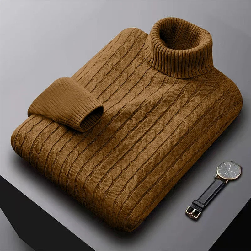 Mens High Neck Sweater Solid Color Pullover Knitted Warm Casual Turtleneck Sweatwear Woolen Winter Outdoor Tops w251015