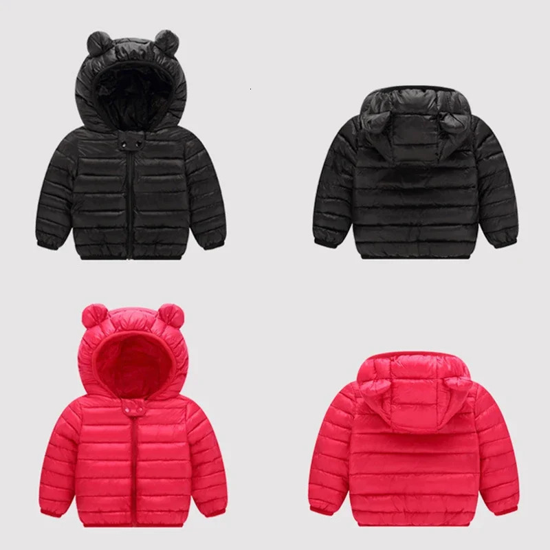 Cute Baby Girls Winter Clothes Kids Light Down Coats with Ear Hoodie Spring Girl Jacket Toddler Children Clothing for Boys Coat 251017