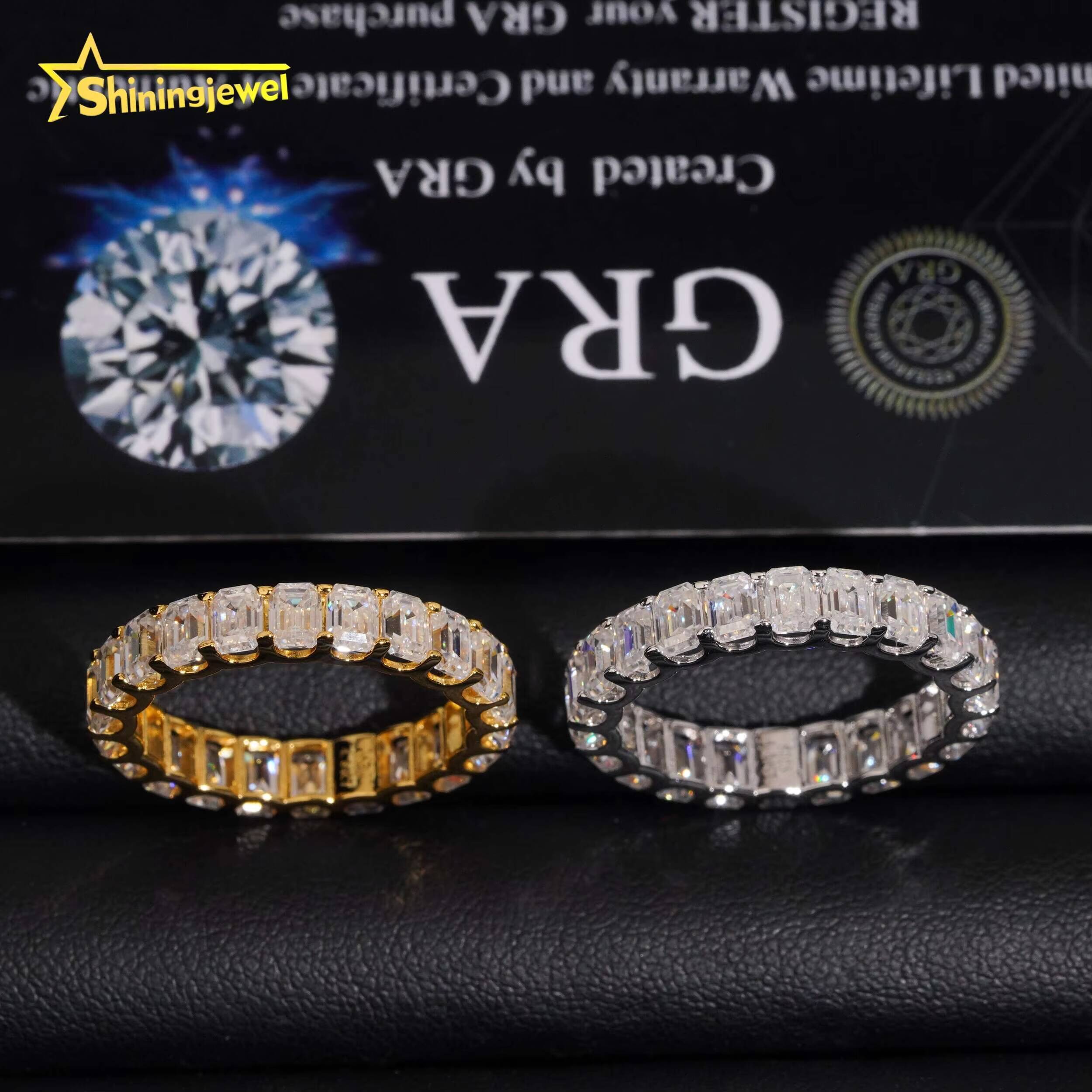 Fine Jewelry Trendy 925 Silver VVS Emerald Out Moissanite Eternity Ring High Quality Custom Moissanite Wedding Ring for Women