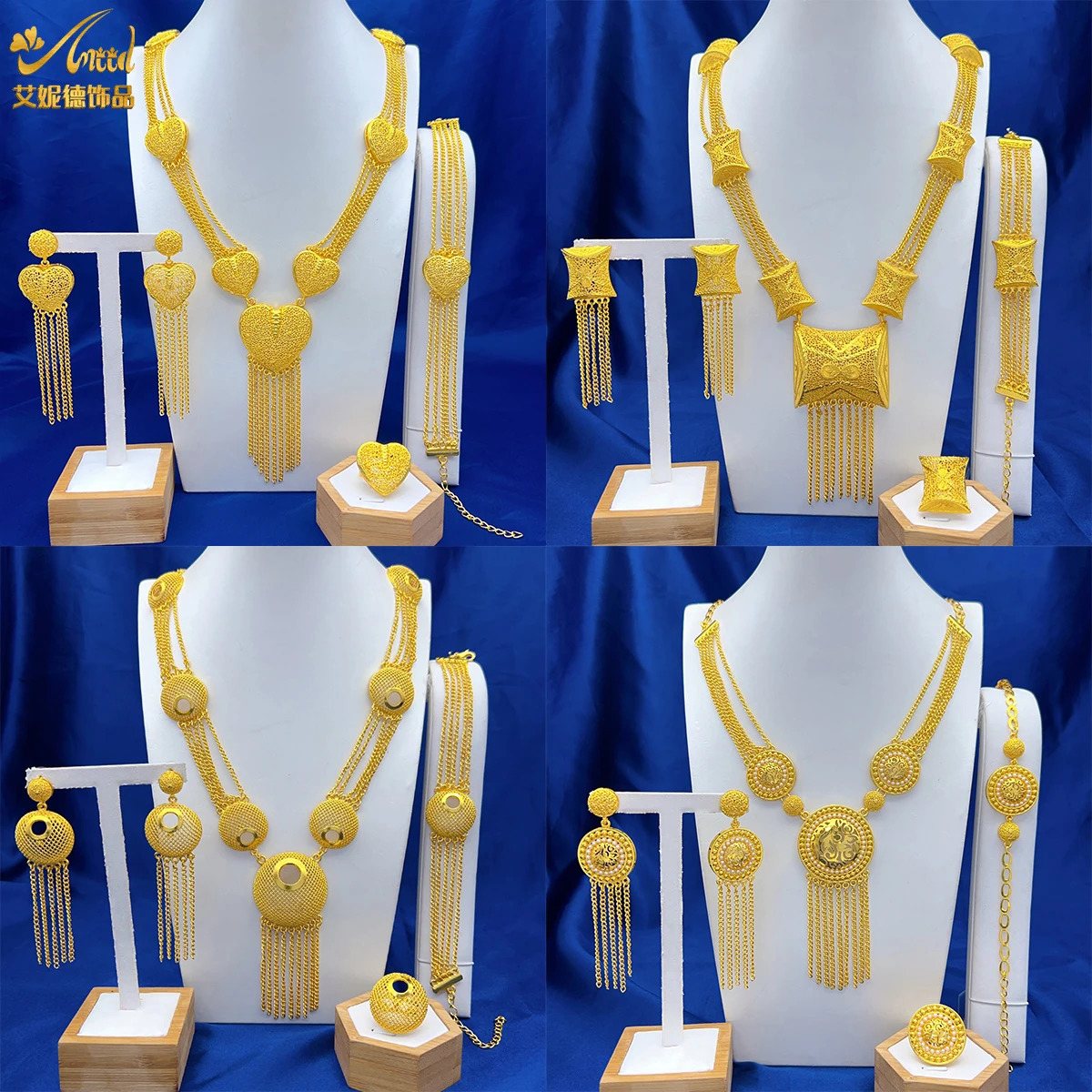 ANIID Dubai 24K Gold Color Long Jewelry Sets Wedding African Necklace Earrings For Women Nigerian Indian Bridal Set Party Gifts 251016