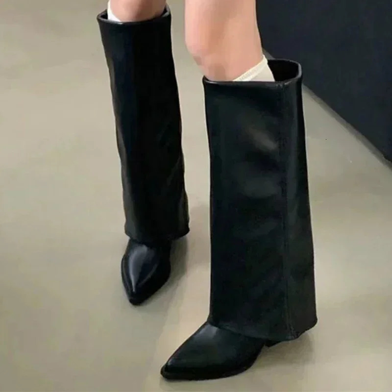 Women Chunky High Boots Pointed Toe Shoes Sexy Lady Dress Gladiator Autumn Trend Retro Fad Woman Boots Goth Botas Mujer 251017