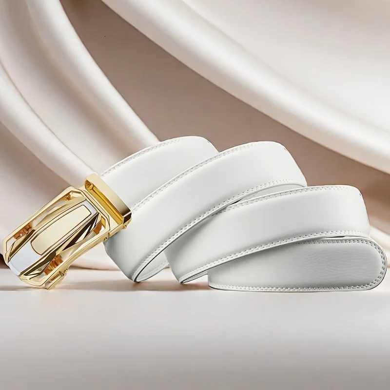 Mens White Belt Automatic Buckle Belt Fashion Business Trend Belt Casual Belt Wedding Belt Gift for Husband and Father W251018