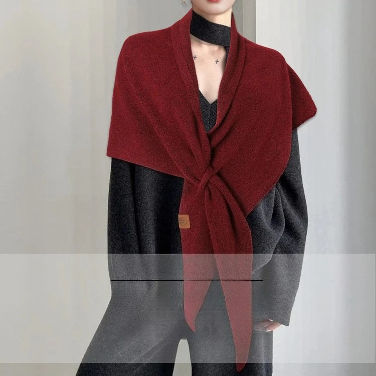 Wool triangular scarf for womens autumn and winter neck protection warm scarf solid color large shawl 251016