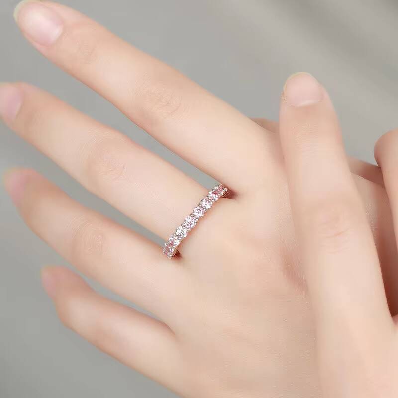 Fashion Women Jewelry 3mm 01CT Color Moissanite 925 Sterling Silver Personalized Eternity Band Tennis Ring for Women