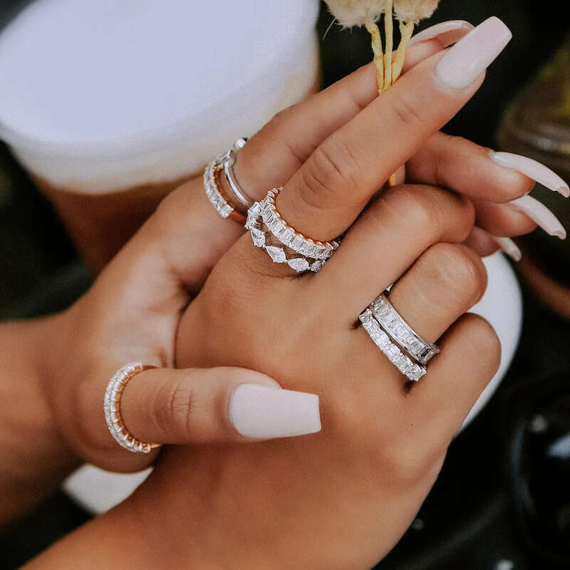 Luster GRA bridal Custom sier 5mm 3ct oval emerald pear heart cut moissanite engagement eternity band ring for wedding