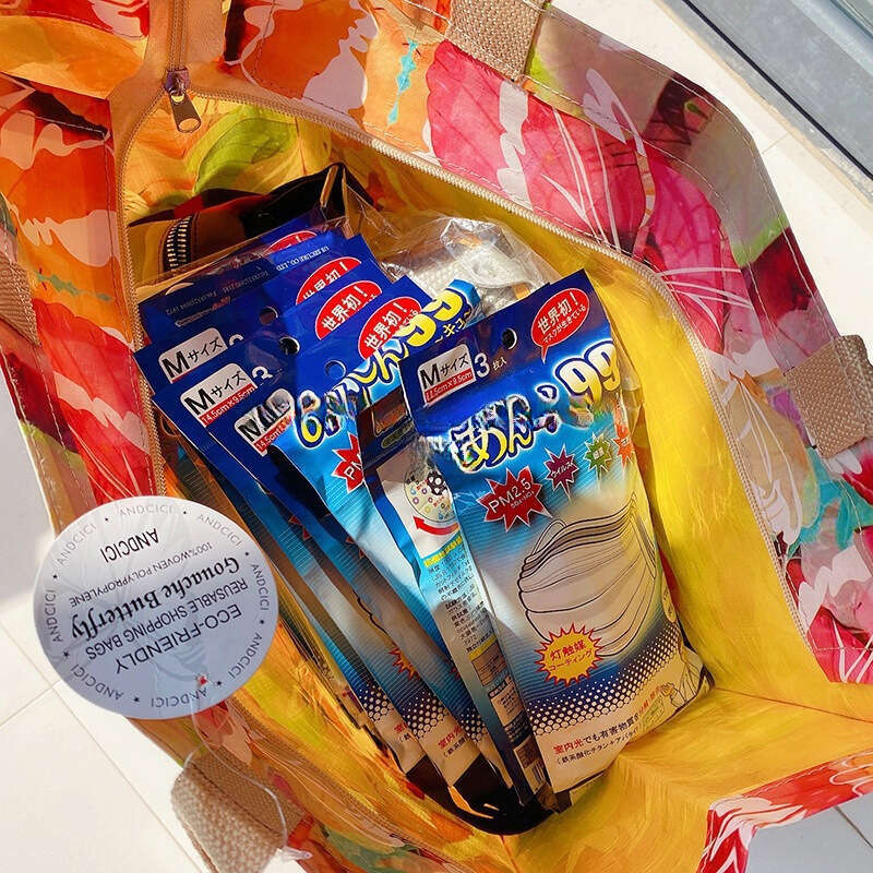 Oil Painting Foldable Large Capacity Eco-friendly Shopping Handbag Single Shoulder Women Waterproof Portable Beach Bag