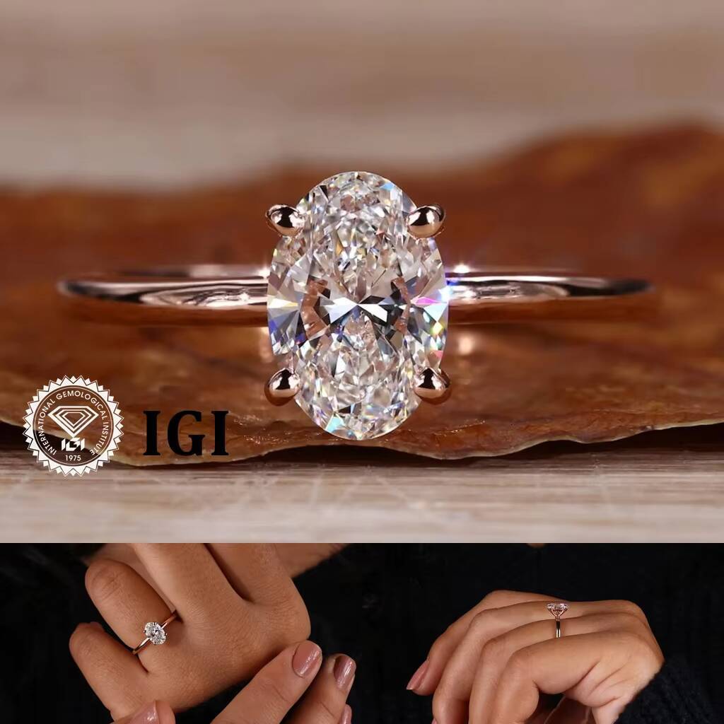 Custom 1CT D EF Color VS1 Oval Diamonds Gold Plated 925 Silver Lab Grown Diamond Rings for Women Men Engagement