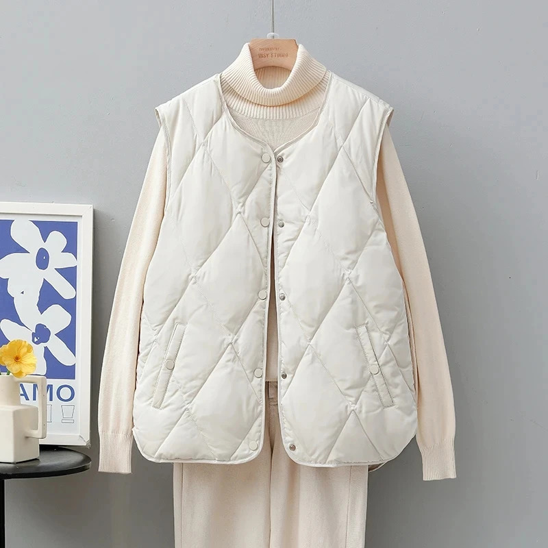 Lazy Wind Female Loose Puffer Sleeveless Jacket Autumn Ladies Waistcoat Korean Women Fashion Thin Down Cotton Vest Coat 251016