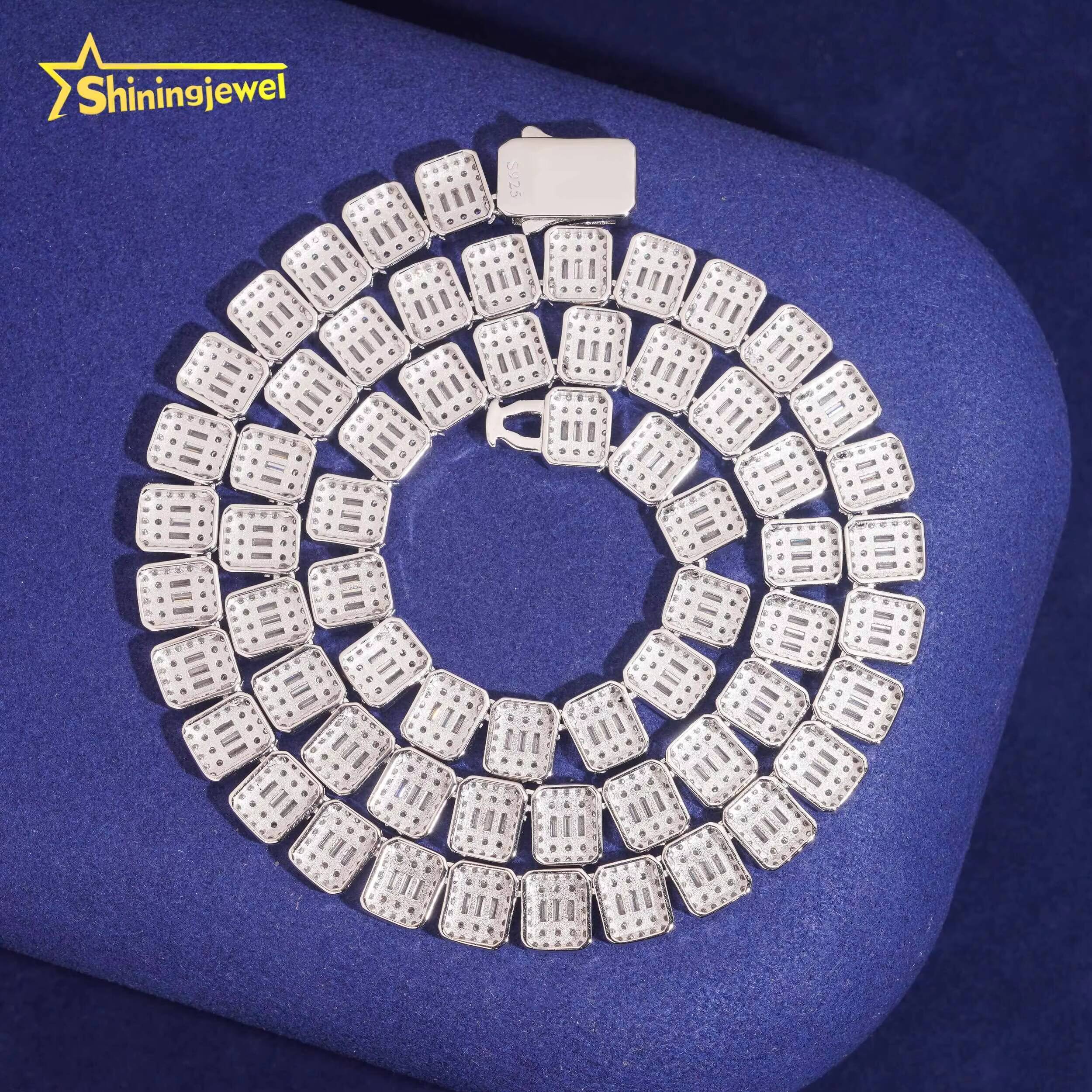 High Quality Custom Cuban Link Chain Men Women 925 Silver Iced Out VVS Baguette Moissanite Cuban Chain Necklace