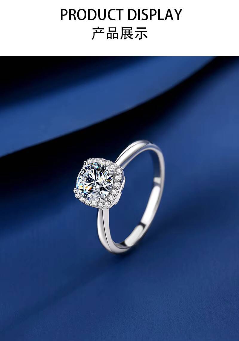 S925 Sterling Silver 1ct Moissanite Engagement Proposal Female Diamond Ring Fourclaw Sugar Cube Ring Wholesale