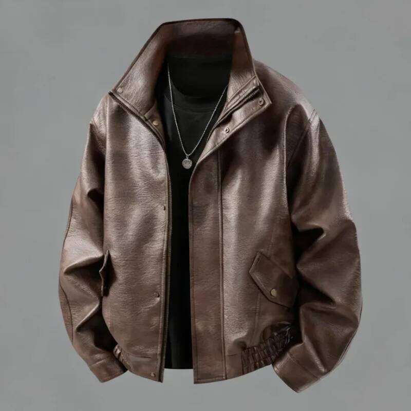 Autumn And Winter Standing Collar Windproof Fashion Trend Casual Men's Motorcycle Leather Handsome Softjacket Jacket