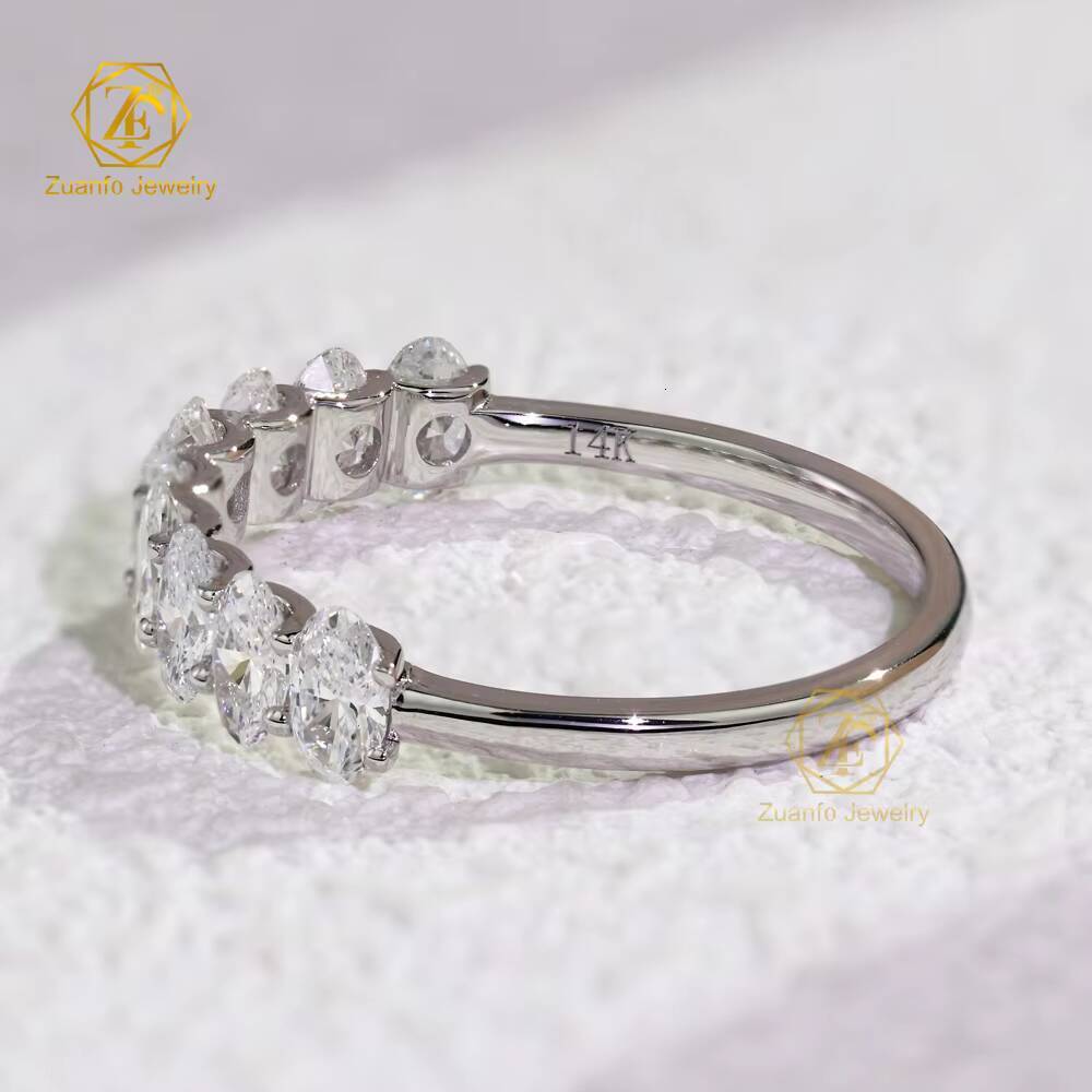 14K Solid Gold Moissanite Diamond Ring 3x5mm Oval Shape Moissanite Elegant Half Band Ring Moissanite Rings