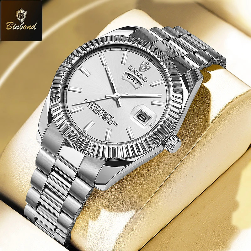 BINBOND Sport Wrist Watch For Man Waterproof Luminous Date Men Watch Quartz Stainless Steel Mens Watches Male Reloj 251017